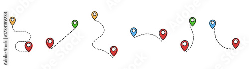Location and map icons with pins and navigation elements. Perfect for delivery services, mapping, and geolocation projects. Transparent background.