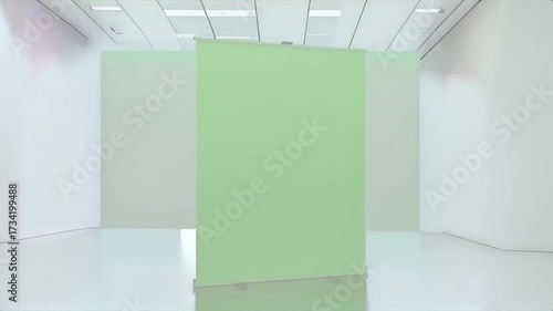 Static Green Screen Setup in Bright White Studio Backdrop