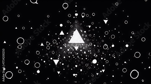 Abstract geometric shapes in black and white, dynamic motion background.