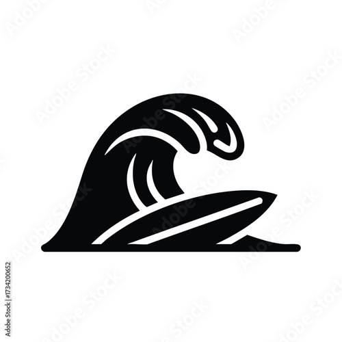 Dynamic wave curling with foam and spray in a stylized black and white representation