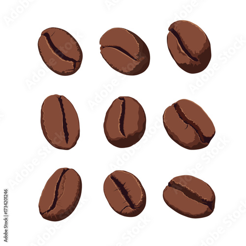 Set with coffee beans. Hand drawn coffee beans.