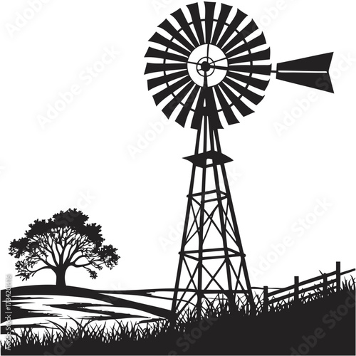 windmill silhouette vector
