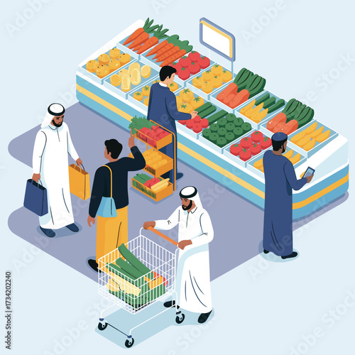 Isometric Illustration of a Middle Eastern Grocery Market