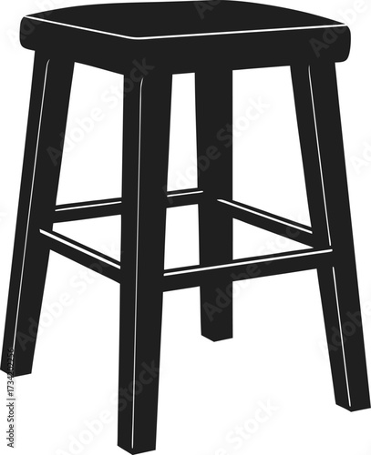 A simple black wooden bar stool with a square seat and four legs furniture