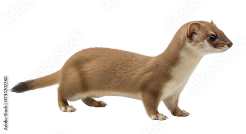 Tableau sur toile Isolated Ermine in profile looking right, standing on the ground, showcasing its