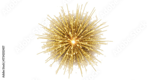Isolated golden burst of light, sparkly element for holiday design or festive decoration