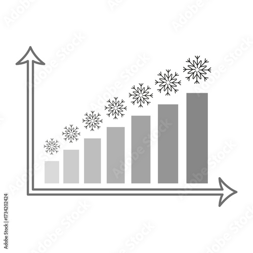 Snowflake bar chart. Winter graph illustration. Climate change vector. Weather forecast symbol.