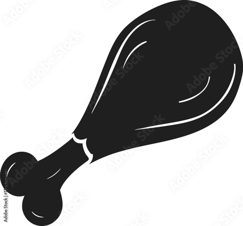 Black silhouette of a cooked chicken leg on a white background food meat