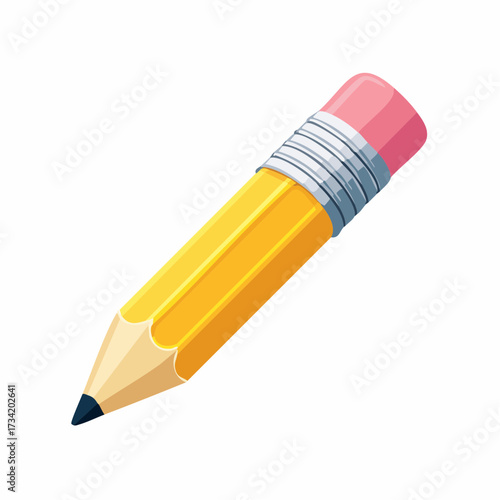 A single yellow pencil with a pink eraser and graphite point, angled on a white background.