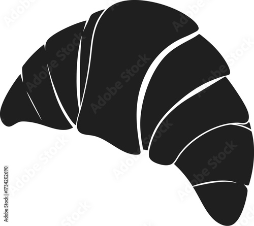 Black silhouette of a croissant pastry with visible layers on a white background