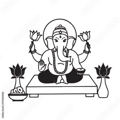 illustration of Lord Ganpati for Ganesh Chaturthi festival of India