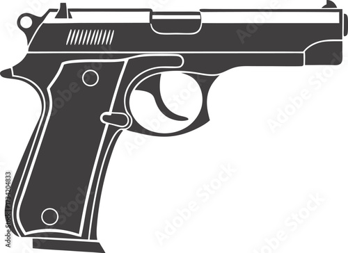 Silhouette illustration of a handgun with a dark gray finish and white outline details