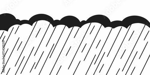 Illustration of dark clouds with heavy rainfall creating a monochromatic weather scene with diagonal lines on transparent background