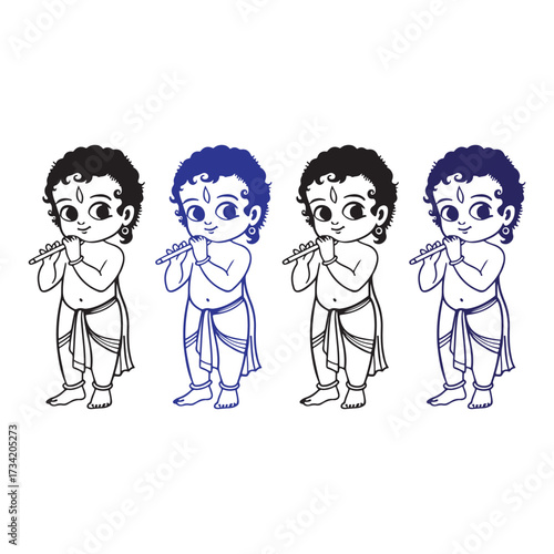 Baby Krishna Playing Flute Divine Illustration
