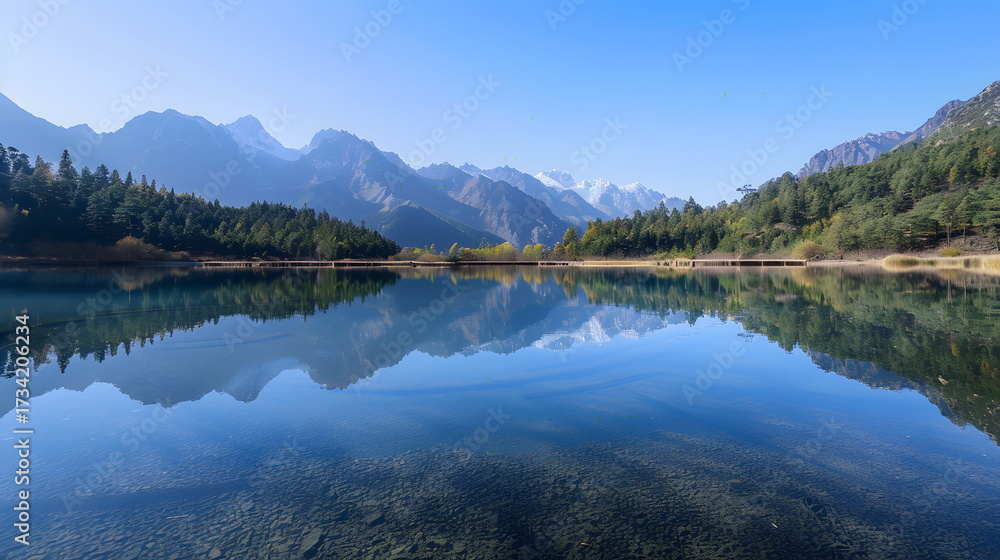 Fototapeta premium Mountain lake with clear reflection