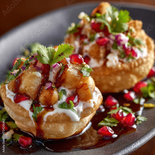 Elegant Macro Shot of Indian Dahi Bhalla and Pani Puri