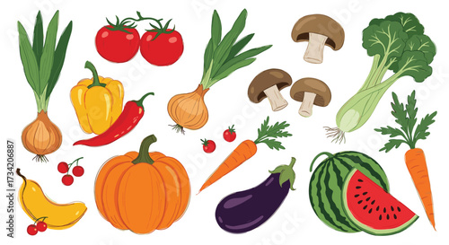 A vibrant collection of fresh produce including various fruits and vegetables.