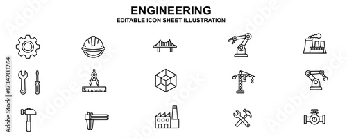 Engineering Icons Editable Sheet Illustration for Design and Technical Applications