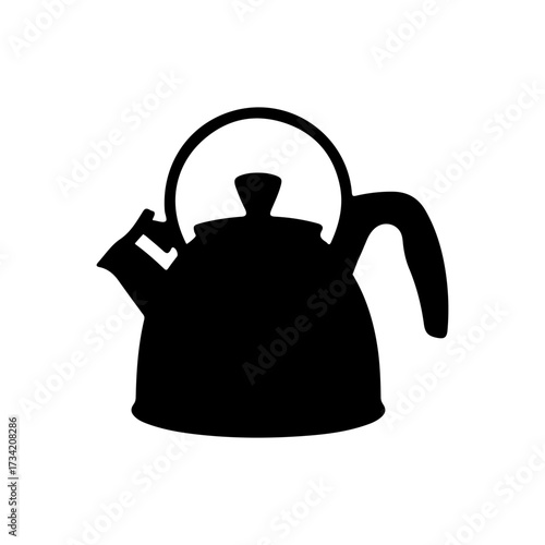 Black silhouette of a classic teapot with handle and spout on a white background kettle
