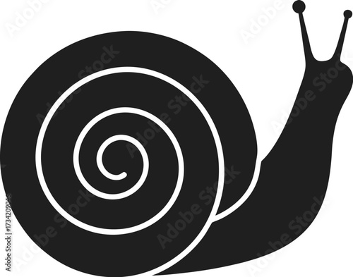 Silhouette of a snail with a spiral shell and antennae isolated on a white background