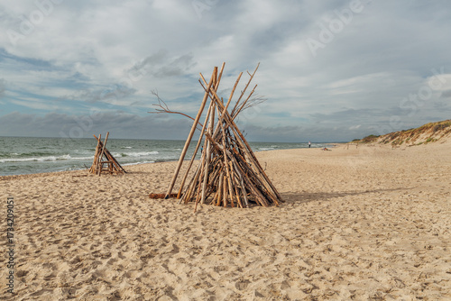Fototapeta Naklejka Na Ścianę i Meble -   Zelenogradsk, Curonian Spit National Park. Sand dunes on the shore of the Baltic Sea