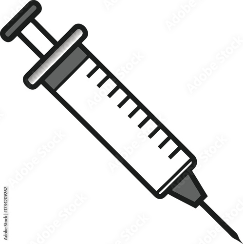 A medical syringe with a needle and measurement markings isolated on a white background