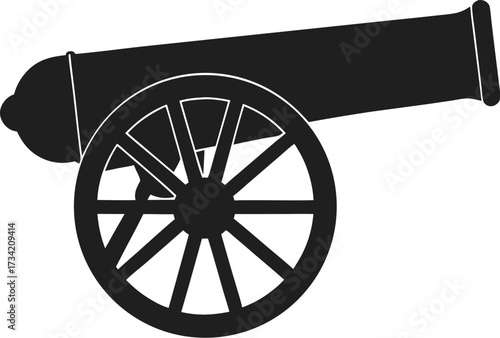 Black silhouette of an antique cannon on a white background Weapon History