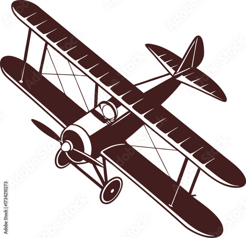Stylized silhouette of a vintage biplane a classic aircraft with two wings and an open cockpit