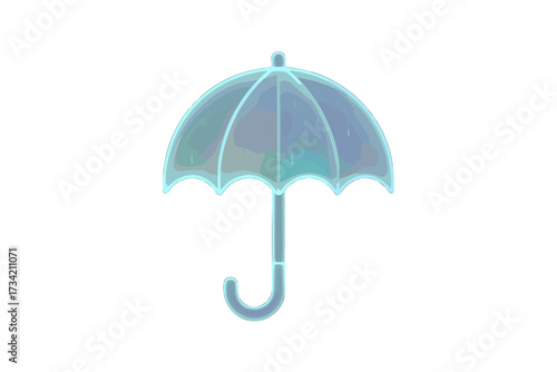 Stylized glowing translucent umbrella with subtle rain drops on its surface against a clean white background, symbolizing protection from weather elements