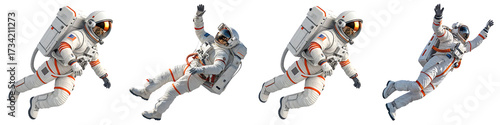 Astronauts in Space Suits Floating in Air