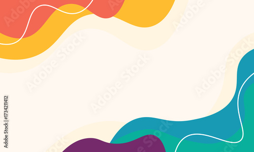 Colorful abstract background with flowing wave shapes in orange, yellow, teal, and purple tones. Modern vector illustration ideal for posters, banners, covers, presentations, and creative digital.