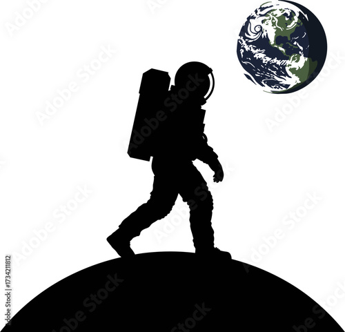 An Astronaut Walks on an Alien World Under the Gaze of a Distant Earth A Symbol of Space Exploration and Human Achievement