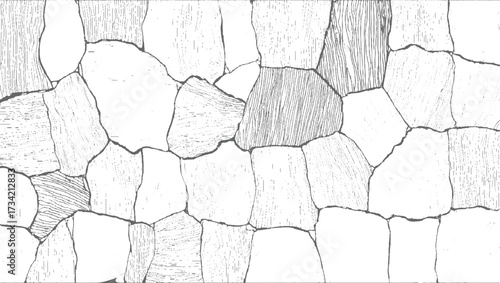 black and white sketch of a rough stone wall with irregular shapes and varied textures.