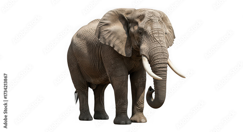 Fototapeta premium A majestic african elephant standing tall with its trunk curled, isolated on a pure transparent background