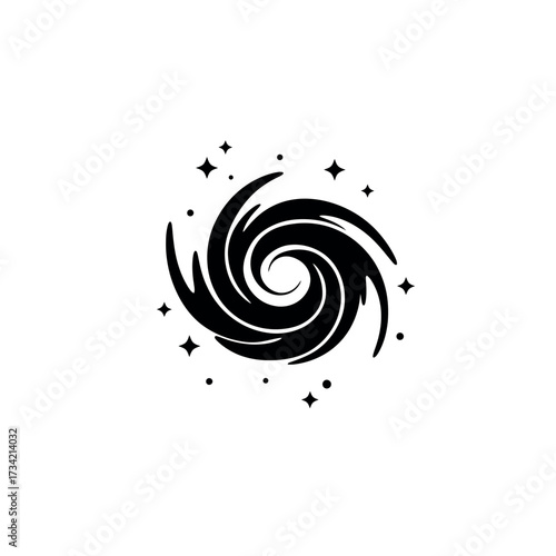 Black hole swirling vortex design with surrounding stars in space.