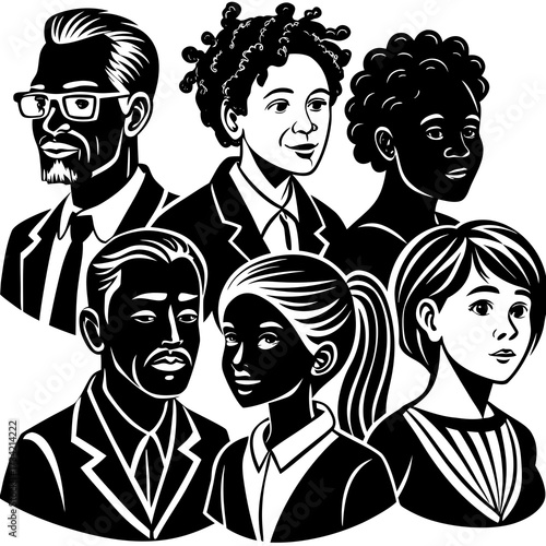 set of people faces vector