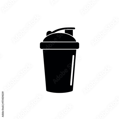 Black silhouette of a protein shaker bottle for fitness and health.