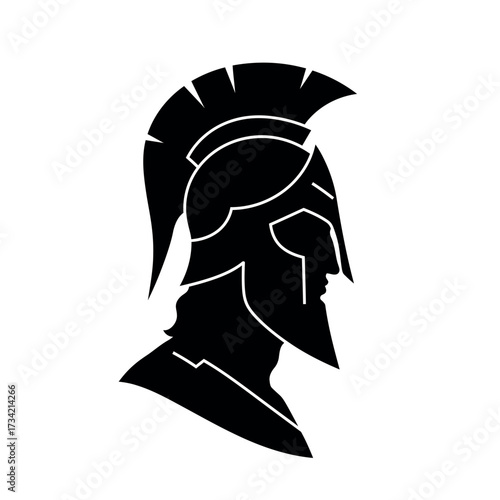 Black silhouette of a Spartan warrior helmet profile.