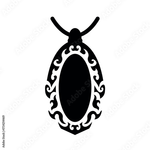Elegant Oval Pendant Silhouette with Ornate Filigree Design.