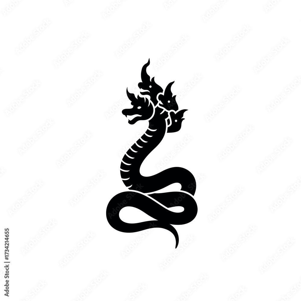 Fototapeta premium Intricate Naga Serpent Illustration Depicting Mythological Creature in Black.