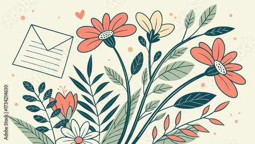 floral background with flowers and birds