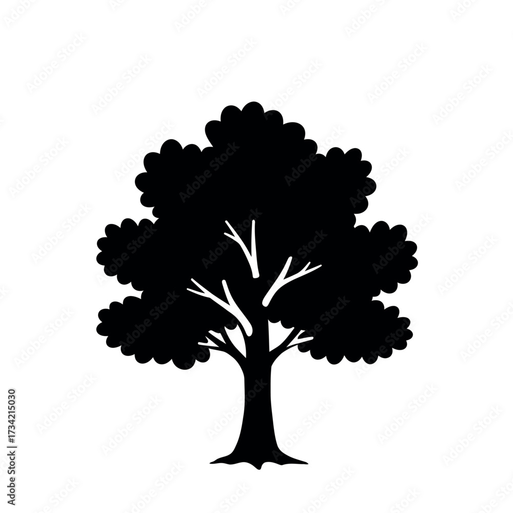 Fototapeta premium Silhouette of a deciduous tree with a full crown and visible branches.