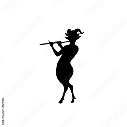 Silhouette of a Faun Playing the Flute Mythical Creature Art.
