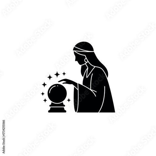 Silhouette of a Fortune Teller Gazing into a Crystal Ball.