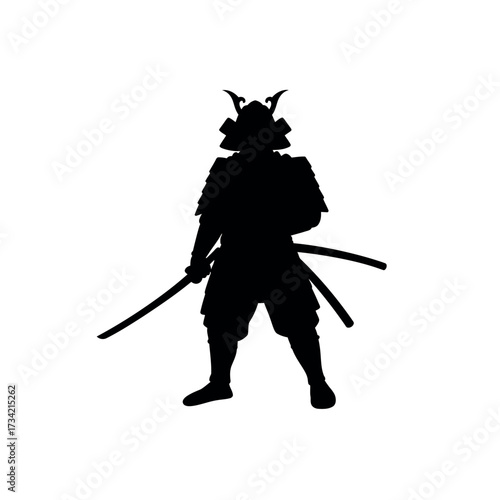 Silhouette of a samurai warrior standing with a katana sword ready for battle.