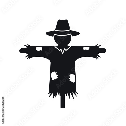 Silhouette of a Scarecrow with Hat and Patches.