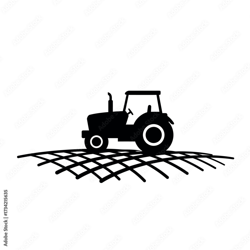 Fototapeta premium Simple black silhouette of a farm tractor vehicle.