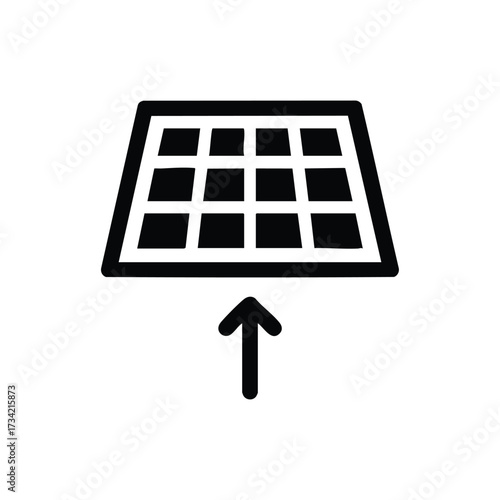 Solar panel with arrow indicating renewable energy or solar power technology concept