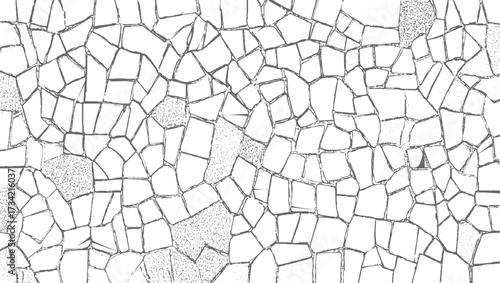 monochrome pattern of irregularly shaped stones with rough textures and dark outlines.