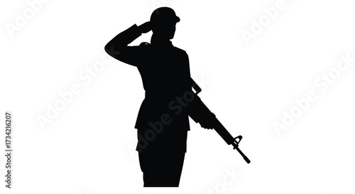 A soldier in uniform giving a salute against a white background silhouette
